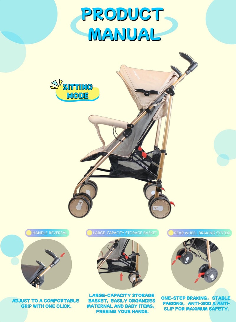 Foldable Ultra Lightweight Travel Stroller with Absorbent Multi Position Reclining Seat Adjustable Canopy Foldable Storage Basket Umbrella Foldable Design NO.1103 - Image 4